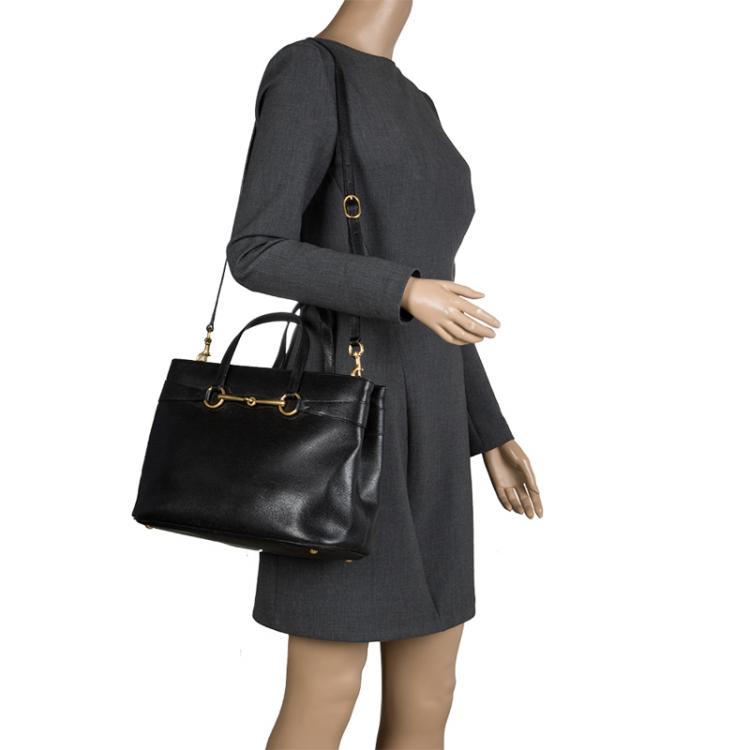 Pre Owned Gucci Black Leather Bright Bit Jasmine Top Handle Bag