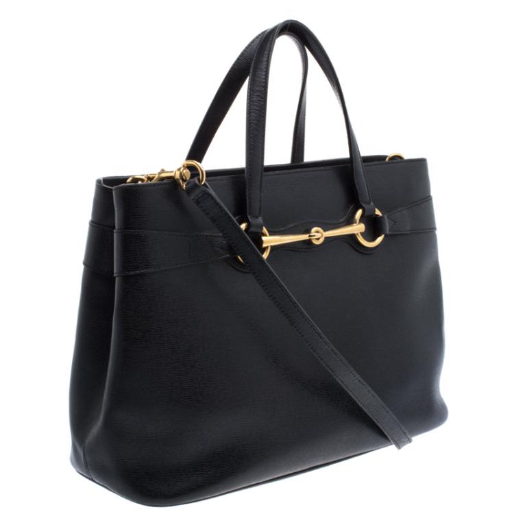 Pre Owned Gucci Black Leather Bright Bit Jasmine Top Handle Bag
