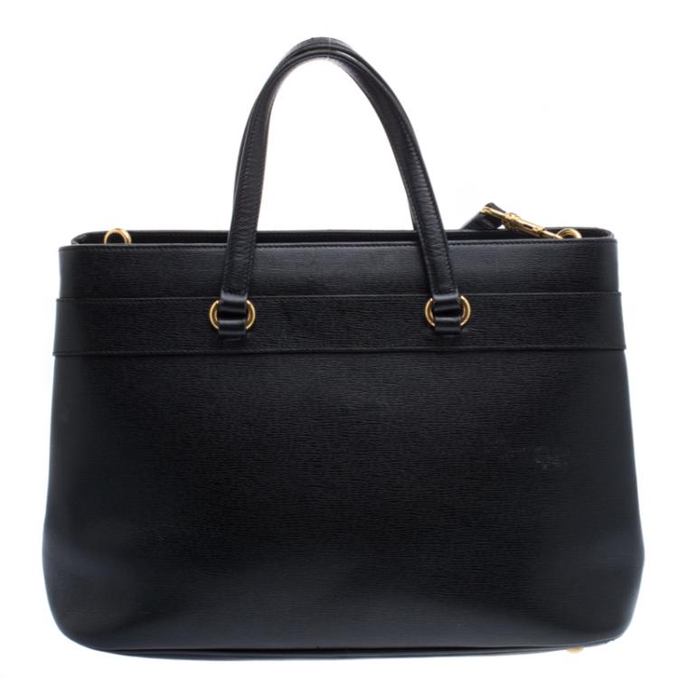 Pre Owned Gucci Black Leather Bright Bit Jasmine Top Handle Bag
