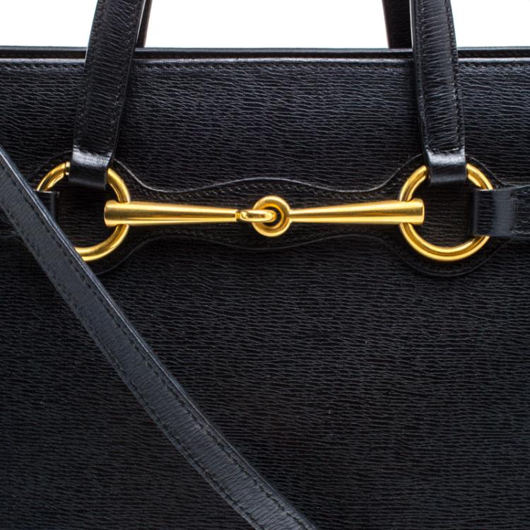 Pre Owned Gucci Black Leather Bright Bit Jasmine Top Handle Bag