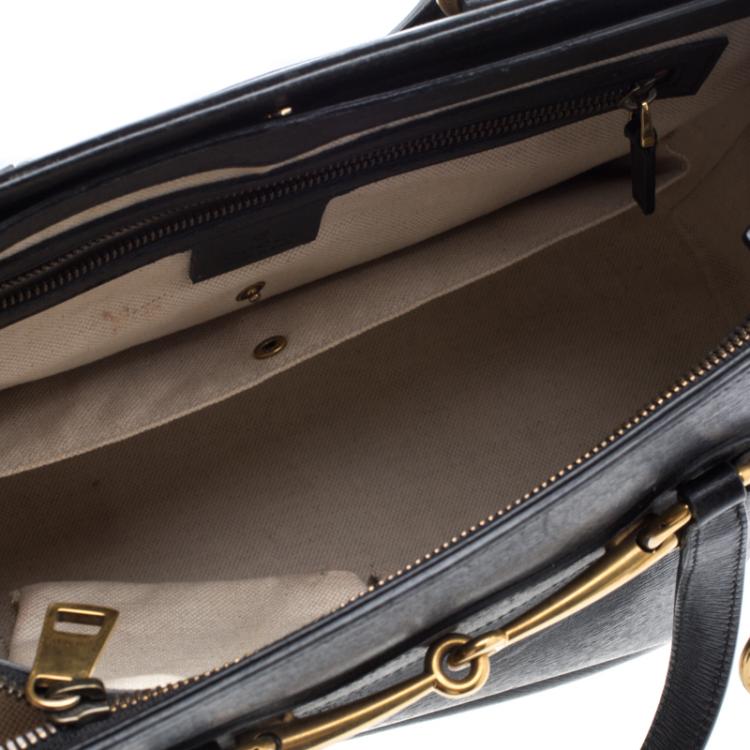 Pre Owned Gucci Black Leather Bright Bit Jasmine Top Handle Bag