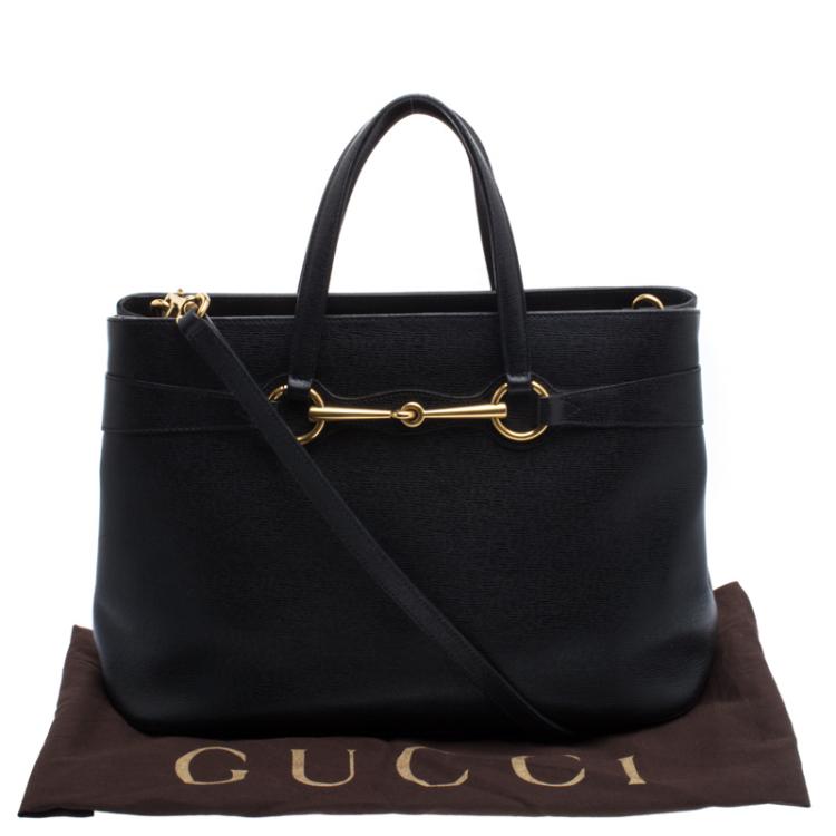 Pre Owned Gucci Black Leather Bright Bit Jasmine Top Handle Bag