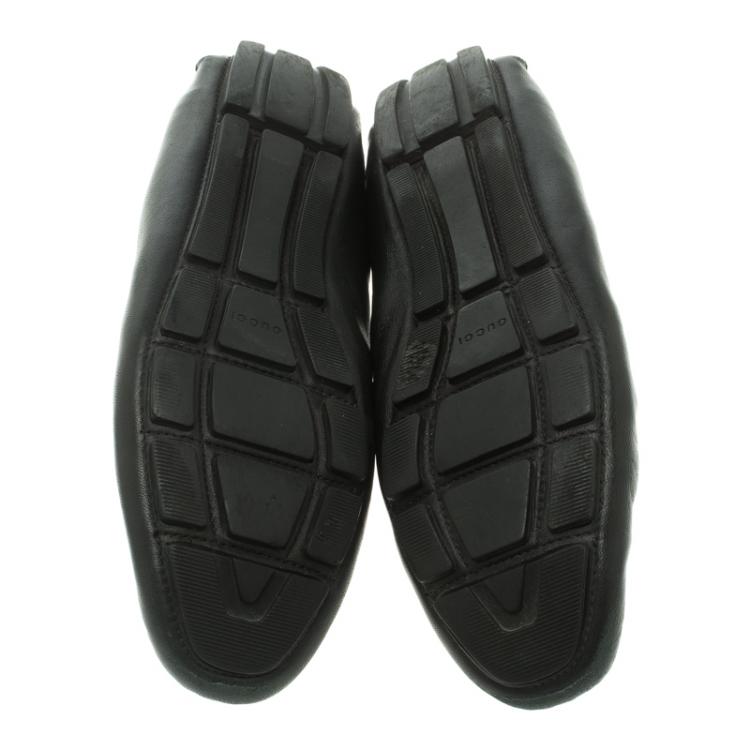 Pre Owned Gucci Black Leather Bamboo Horsebit Scrunch Driving Loafers Size 37.5