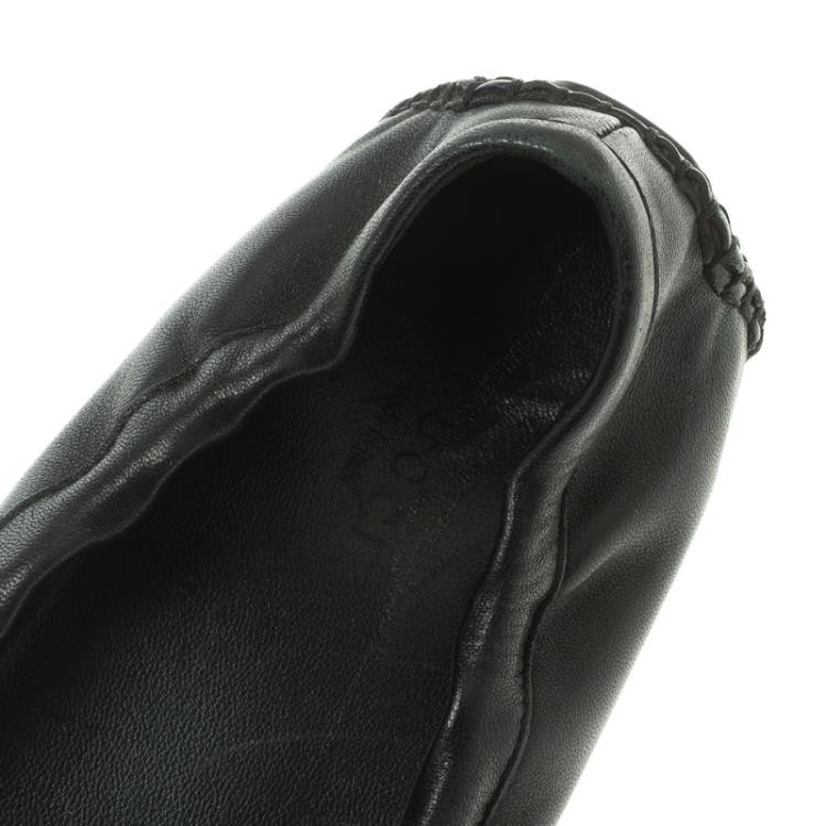 Pre Owned Gucci Black Leather Bamboo Horsebit Scrunch Driving Loafers Size 37.5