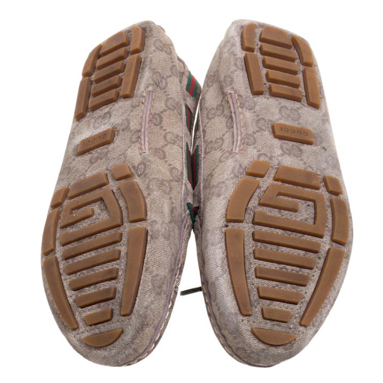 Pre Owned Gucci Beige GG Suede Web Ribbon Detail Loafers Size 38