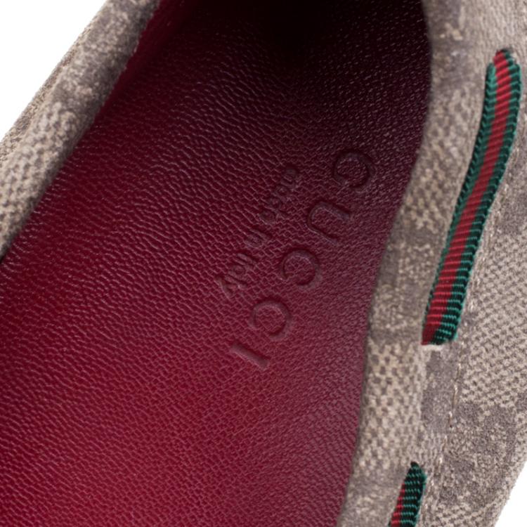 Pre Owned Gucci Beige GG Suede Web Ribbon Detail Loafers Size 38
