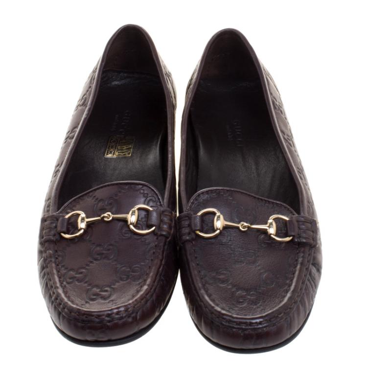 Pre Owned Gucci Brown Guccissima Leather Horsebit Driving Loafers Size 38.5