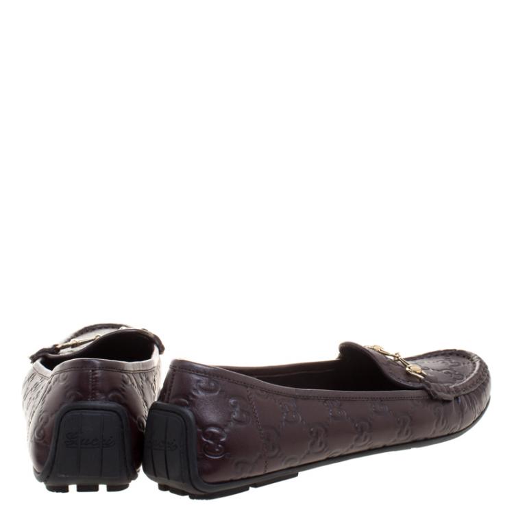 Pre Owned Gucci Brown Guccissima Leather Horsebit Driving Loafers Size 38.5
