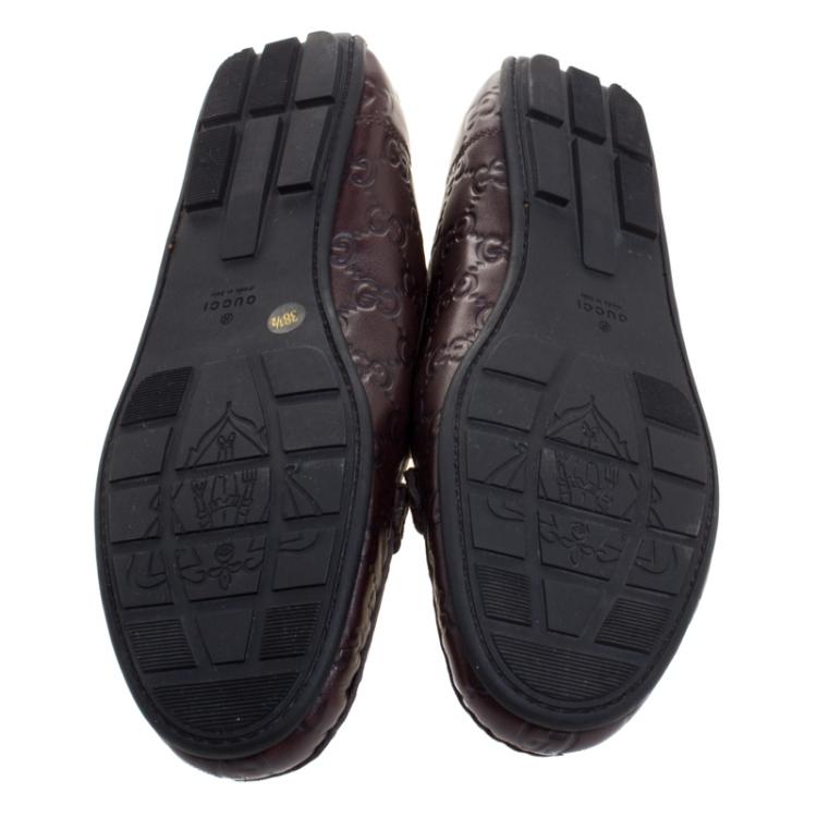 Pre Owned Gucci Brown Guccissima Leather Horsebit Driving Loafers Size 38.5