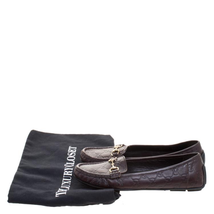Pre Owned Gucci Brown Guccissima Leather Horsebit Driving Loafers Size 38.5