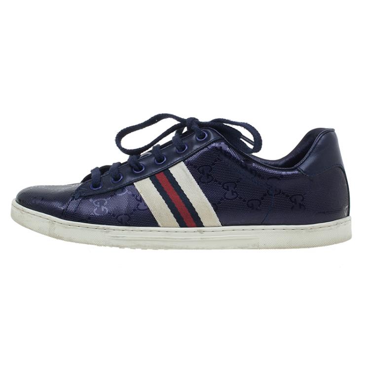 Pre Owned Gucci Blue Leather Guccissima Sneakers Size 37 