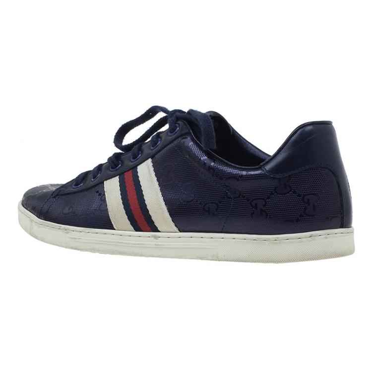 Pre Owned Gucci Blue Leather Guccissima Sneakers Size 37 