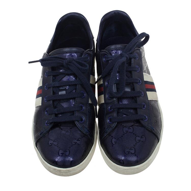 Pre Owned Gucci Blue Leather Guccissima Sneakers Size 37 