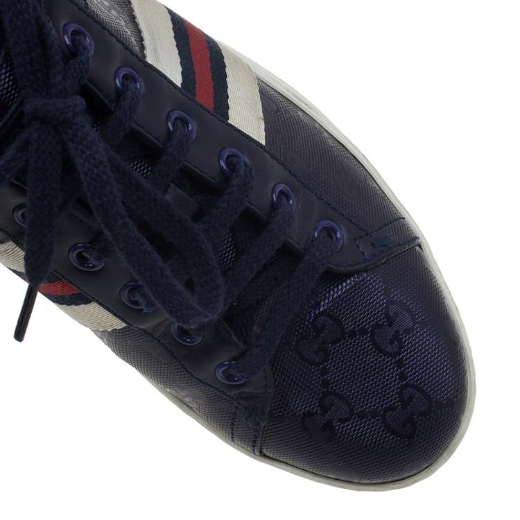 Pre Owned Gucci Blue Leather Guccissima Sneakers Size 37 