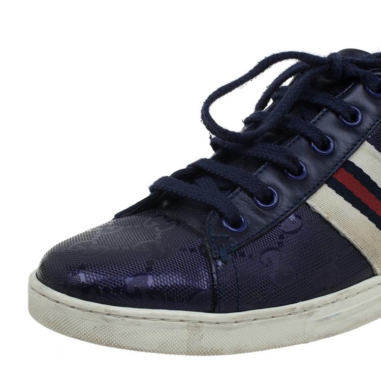 Pre Owned Gucci Blue Leather Guccissima Sneakers Size 37 
