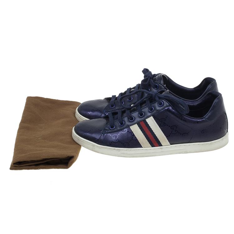 Pre Owned Gucci Blue Leather Guccissima Sneakers Size 37 