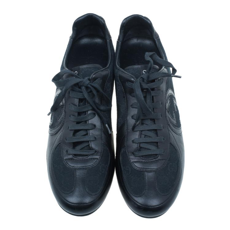 Pre Owned Gucci Black Guccissima Leather and Canvas Logo Sneakers Size 39.5