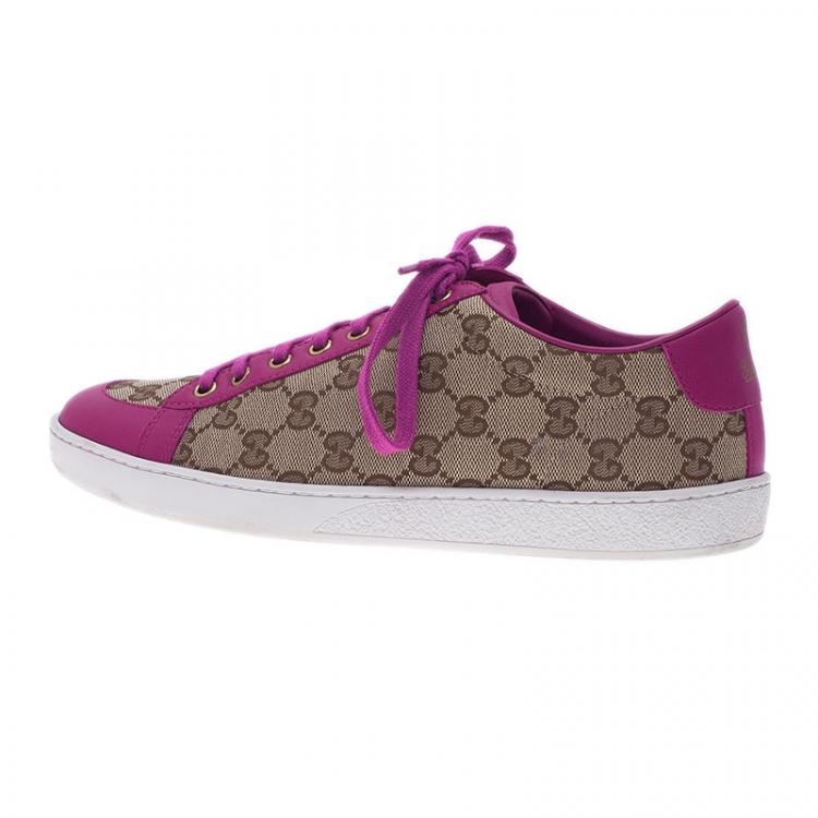 Pre Owned Gucci Pink Leather and Guccissima Canvas Sneakers Size 39.5