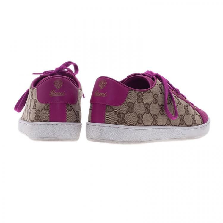 Pre Owned Gucci Pink Leather and Guccissima Canvas Sneakers Size 39.5