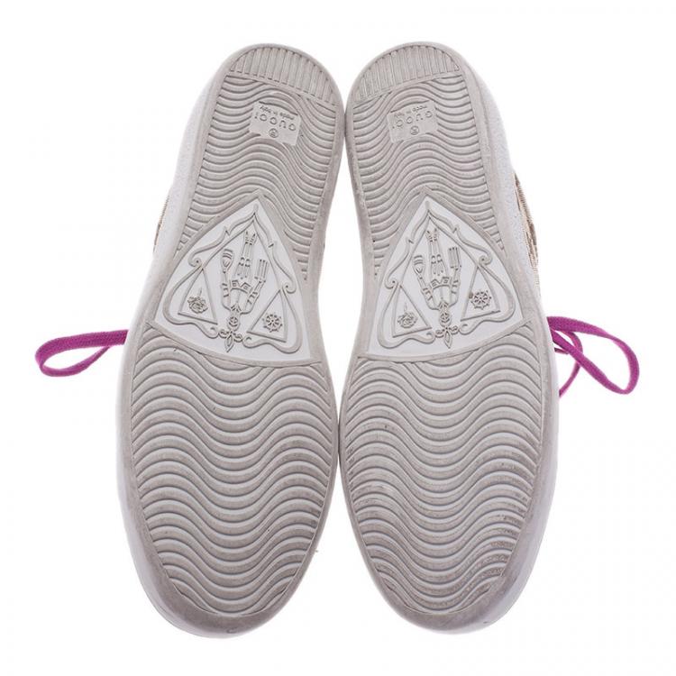 Pre Owned Gucci Pink Leather and Guccissima Canvas Sneakers Size 39.5
