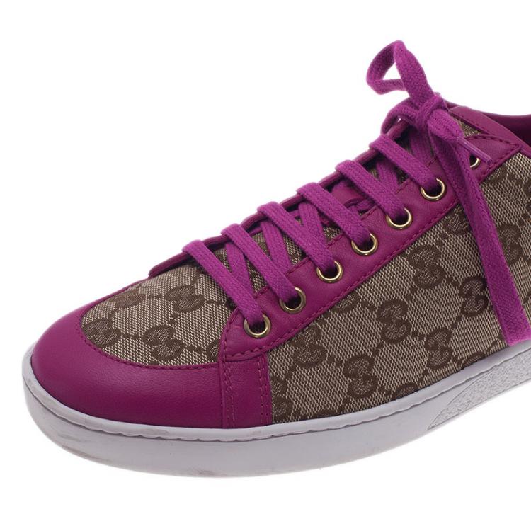 Pre Owned Gucci Pink Leather and Guccissima Canvas Sneakers Size 39.5