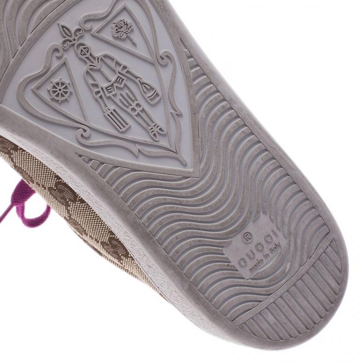 Pre Owned Gucci Pink Leather and Guccissima Canvas Sneakers Size 39.5