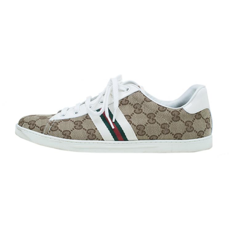 Pre Owned Gucci Guccissima Canvas Web Detail Sneakers Size 38.5