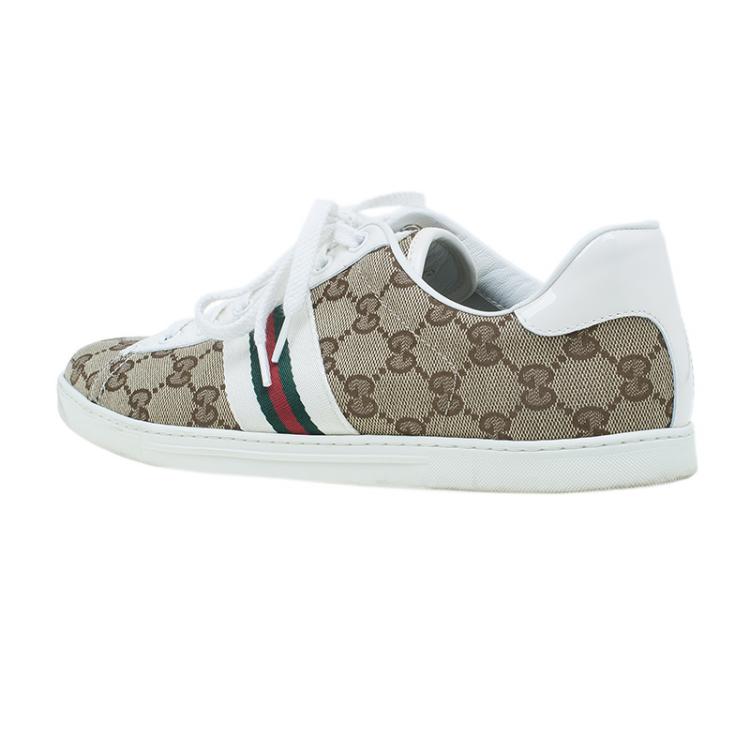 Pre Owned Gucci Guccissima Canvas Web Detail Sneakers Size 38.5
