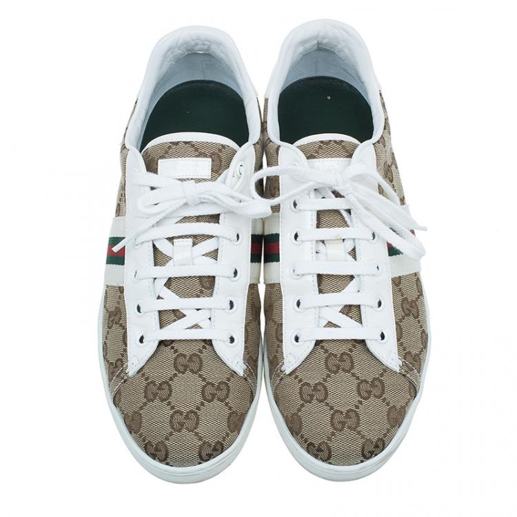 Pre Owned Gucci Guccissima Canvas Web Detail Sneakers Size 38.5