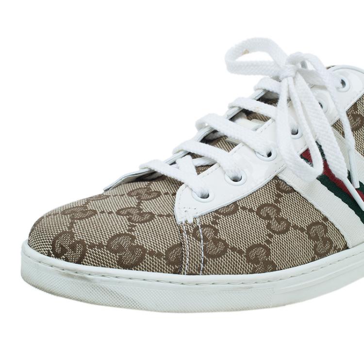 Pre Owned Gucci Guccissima Canvas Web Detail Sneakers Size 38.5