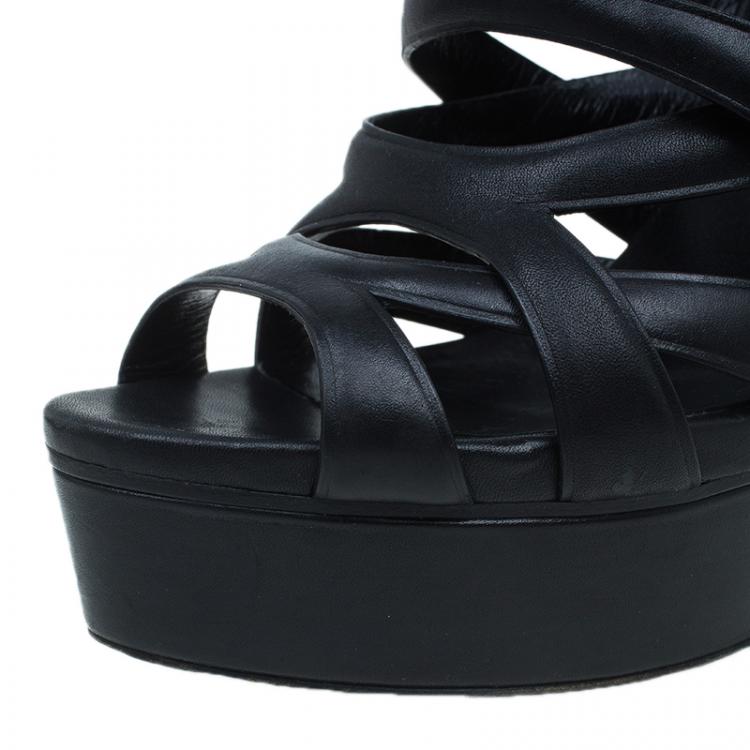 Pre Owned Gucci Black Cutout Leather Venus Platform Booties Size 39