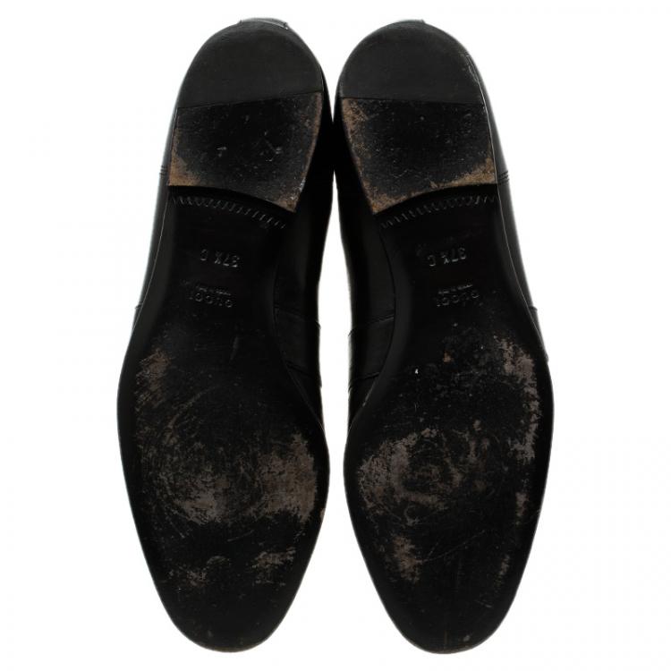 Pre Owned Gucci Black Leather and Elastic Horsebit Ankle Boots Size 37.5