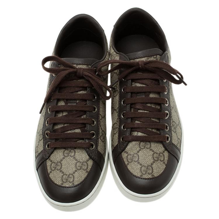 Pre Owned Gucci Brown GG Supreme Canvas and Leather Brooklyn Sneakers Size 37