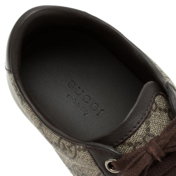 Pre Owned Gucci Brown GG Supreme Canvas and Leather Brooklyn Sneakers Size 37