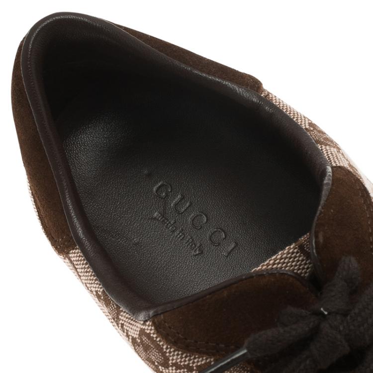 Pre Owned Gucci Beige Guccissima Canvas and Brown Suede Web Detail Sneakers Size 39