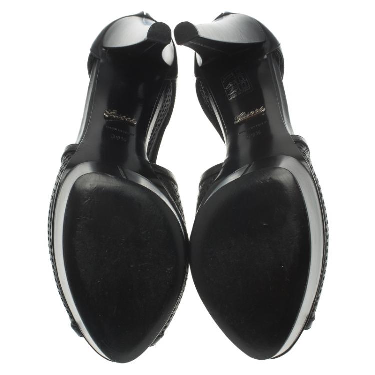 Pre Owned Gucci Black Perforated Leather Kim Platform Ankle Boots Size 39.5