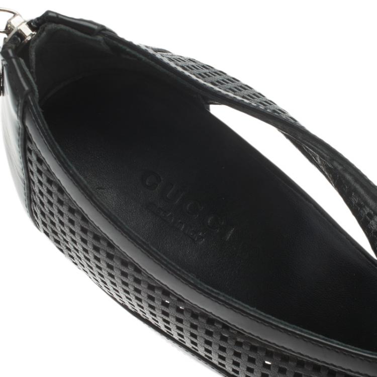 Pre Owned Gucci Black Perforated Leather Kim Platform Ankle Boots Size 39.5