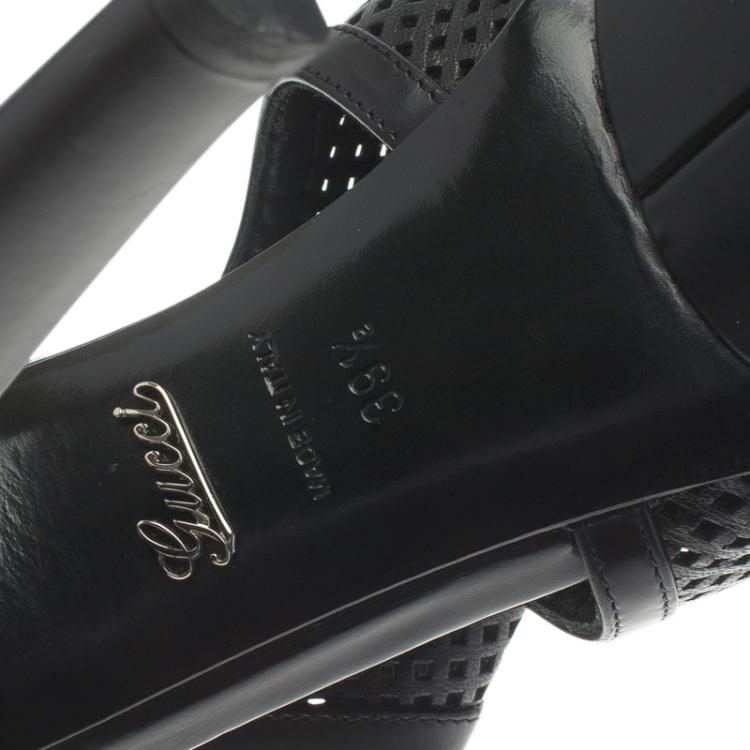 Pre Owned Gucci Black Perforated Leather Kim Platform Ankle Boots Size 39.5