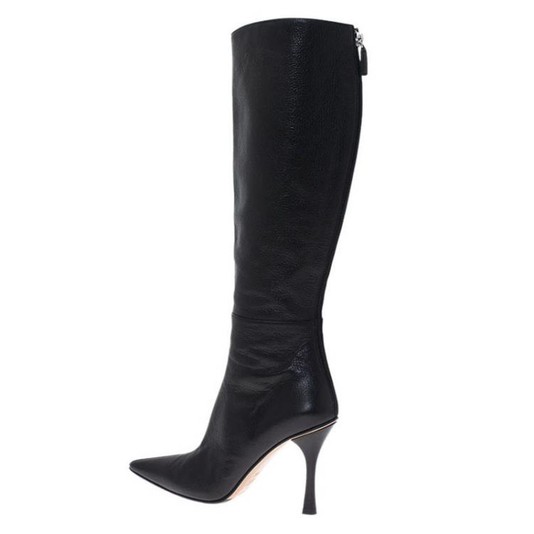 Pre Owned Gucci Black Leather Back Zipper Knee Boots Size 36.5