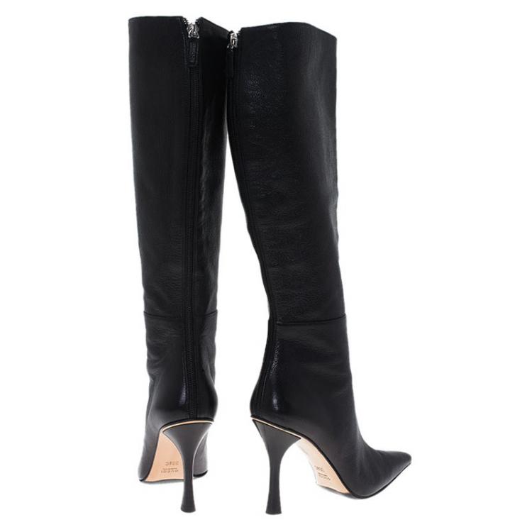 Pre Owned Gucci Black Leather Back Zipper Knee Boots Size 36.5