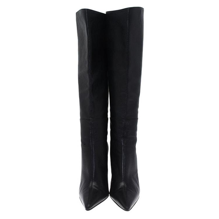 Pre Owned Gucci Black Leather Back Zipper Knee Boots Size 36.5