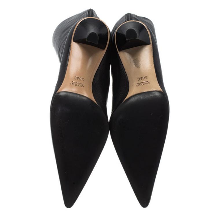 Pre Owned Gucci Black Leather Back Zipper Knee Boots Size 36.5