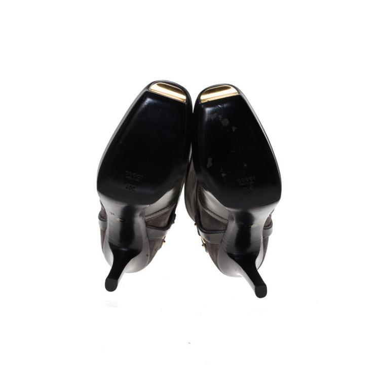 Pre Owned Gucci Grey Suede and Leather Platform Knee Boots Size 40