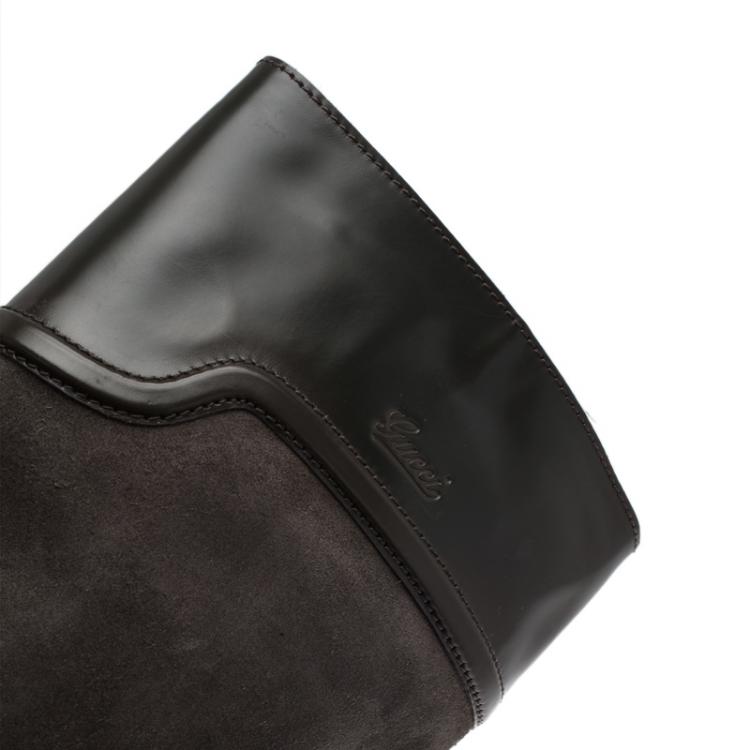 Pre Owned Gucci Grey Suede and Leather Platform Knee Boots Size 40