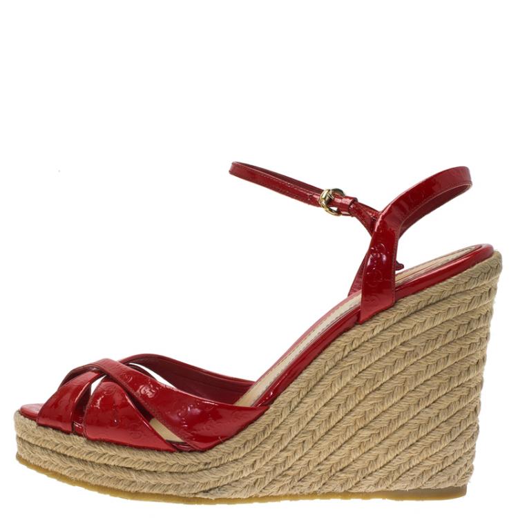 gucci red espadrille wedges