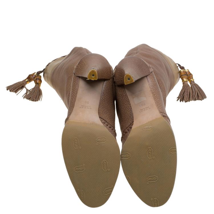 Pre Owned Gucci Brown Leather Tassel Tall Boots Size 38