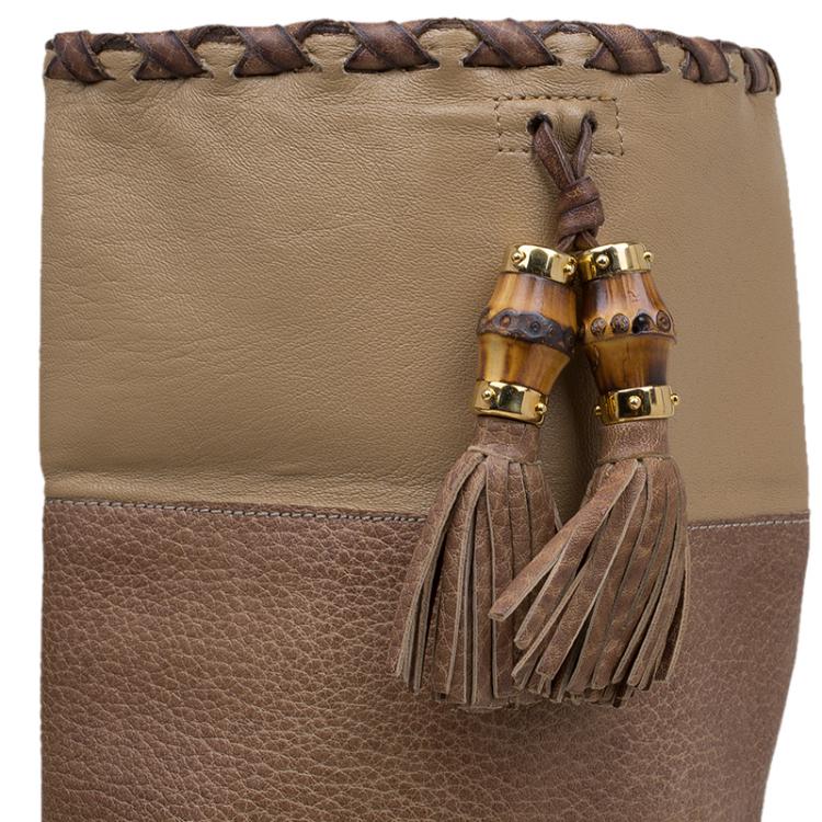 Pre Owned Gucci Brown Leather Tassel Tall Boots Size 38