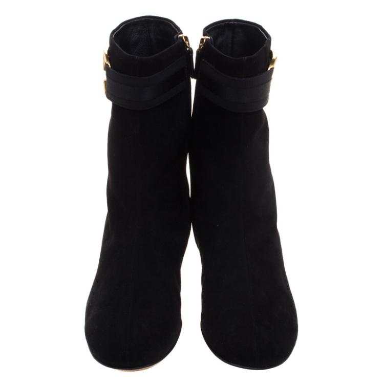 Pre Owned Gucci Black Suede Interlocking GG  Ankle Boots Size 39