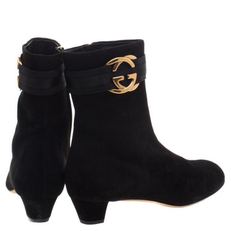 Pre Owned Gucci Black Suede Interlocking GG  Ankle Boots Size 39