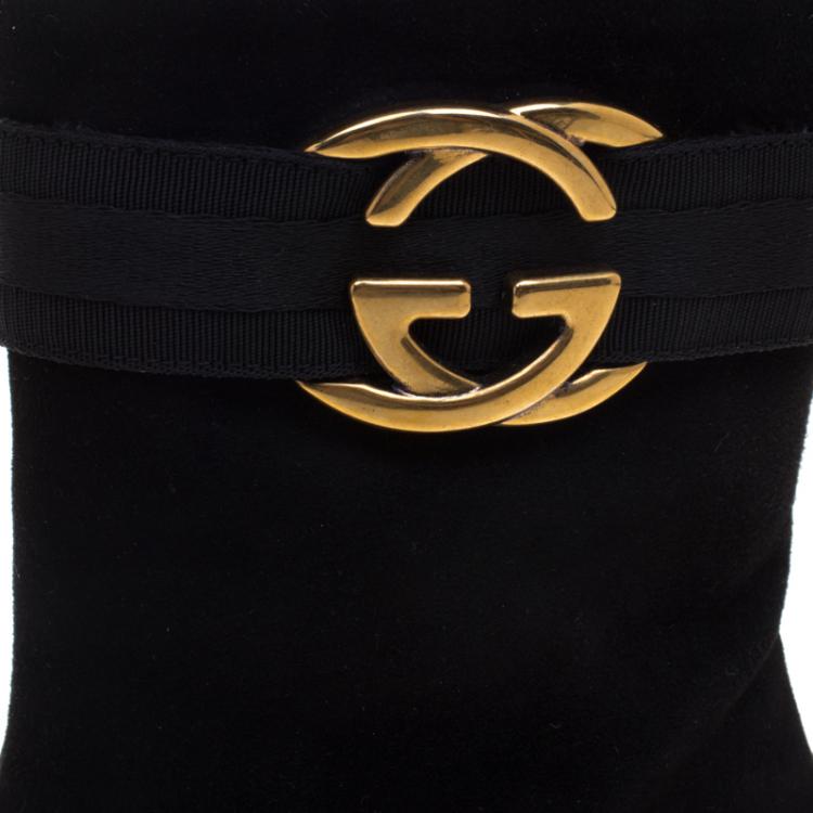Pre Owned Gucci Black Suede Interlocking GG  Ankle Boots Size 39